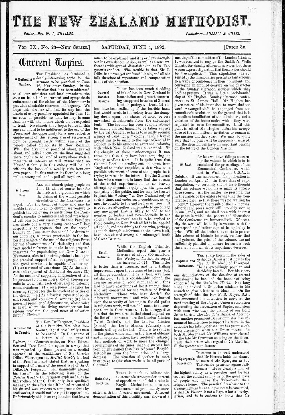 The New Zealand Methodist Times: 4th June 1892