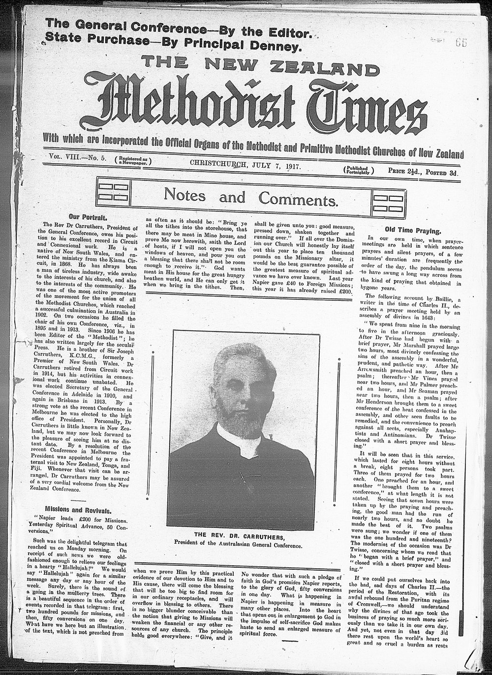 The New Zealand Methodist Times: 7th July 1917