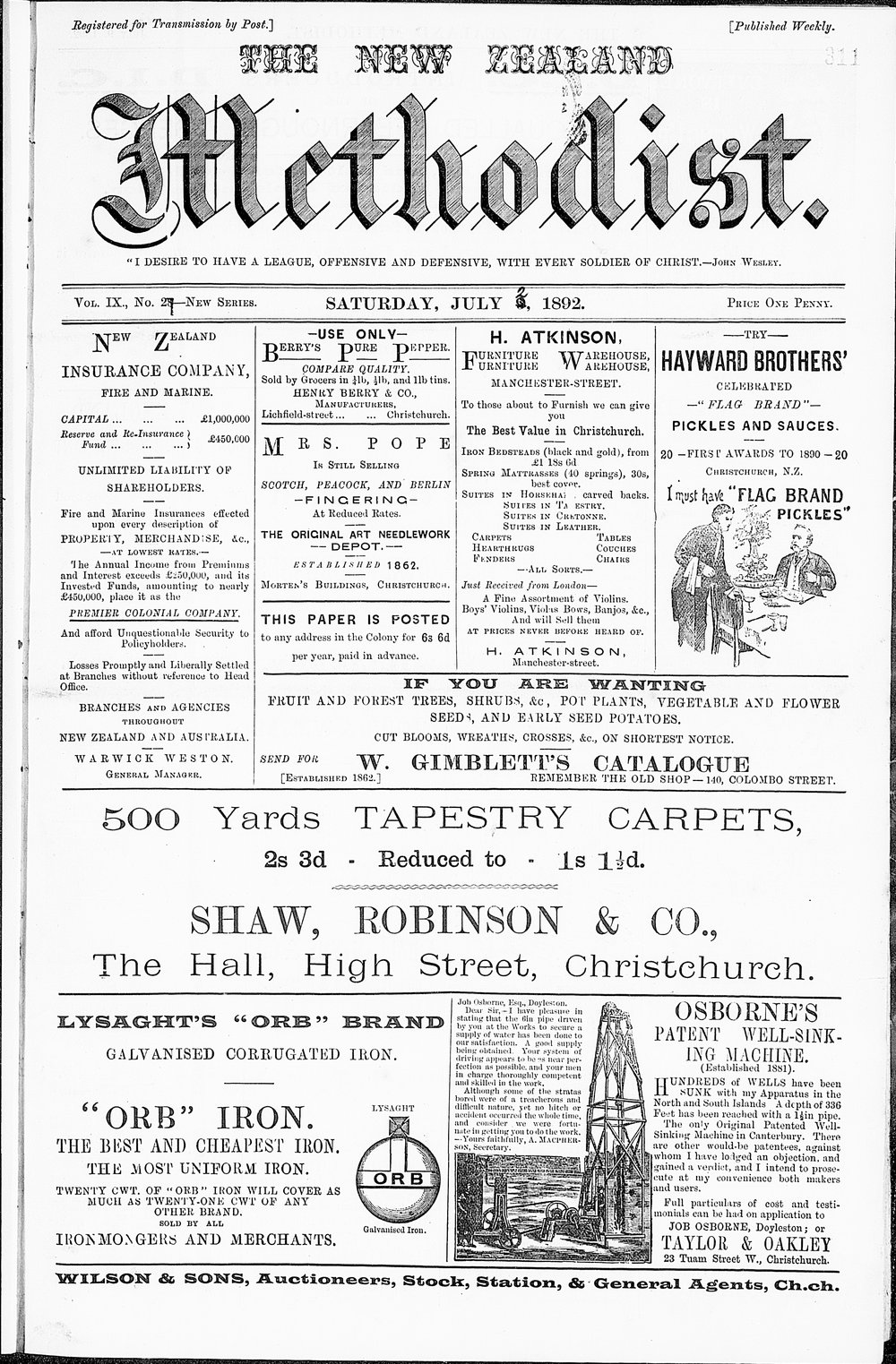 The New Zealand Methodist Times: 2nd July 1892