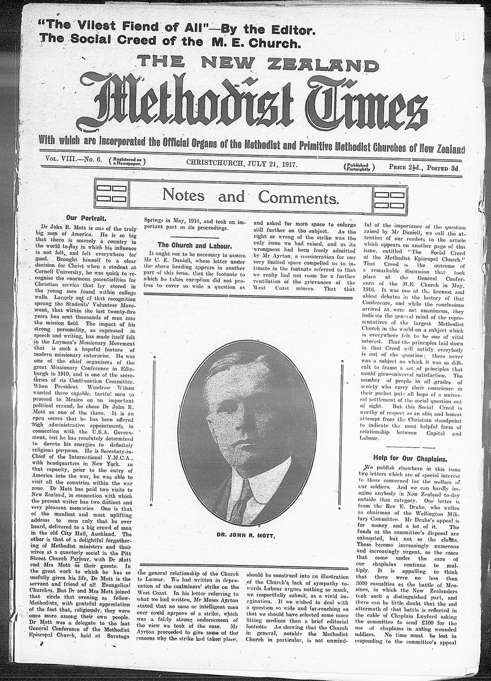 The New Zealand Methodist Times: 21st July 1917