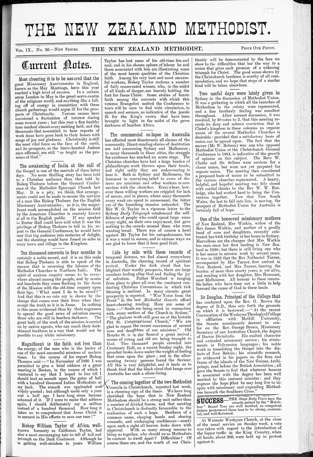 The New Zealand Methodist Times: 23rd July 1892
