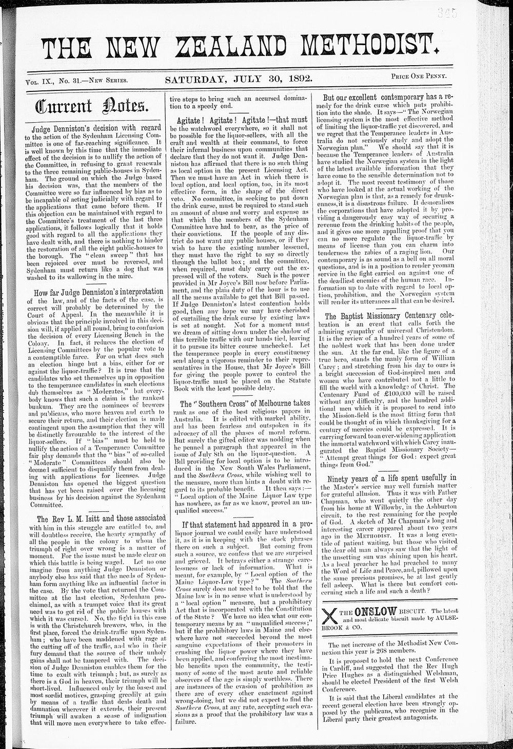 The New Zealand Methodist Times: 30th July 1892