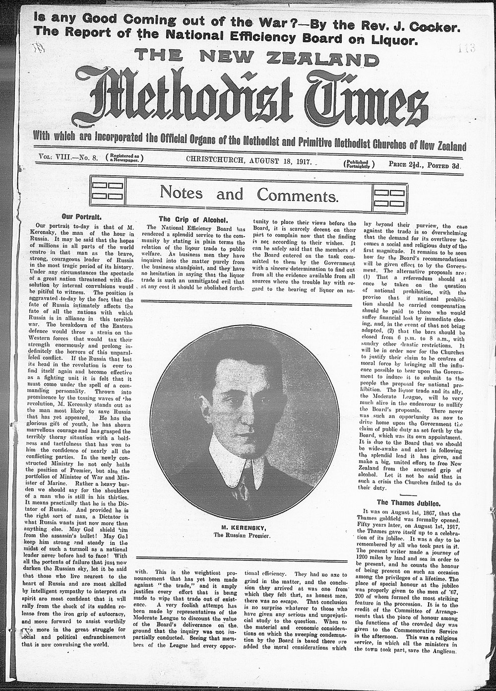 The New Zealand Methodist Times: 18th August 1917
