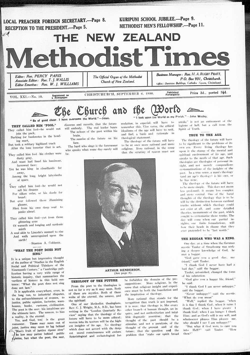 The New Zealand Methodist Times: 6th September 1930