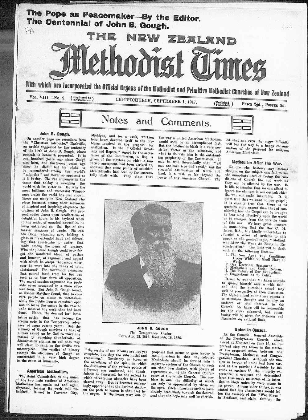 The New Zealand Methodist Times: 1st September 1917