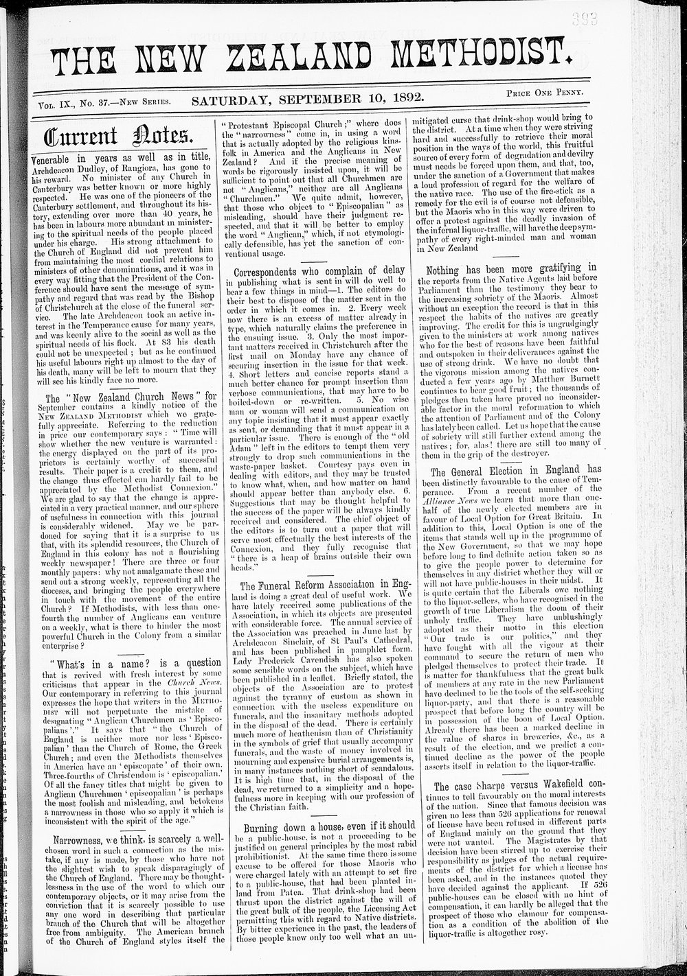 The New Zealand Methodist Times: 10th September 1892