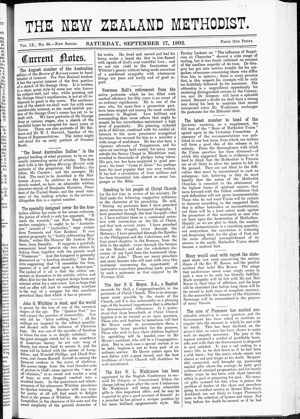 The New Zealand Methodist Times: 17th September 1892