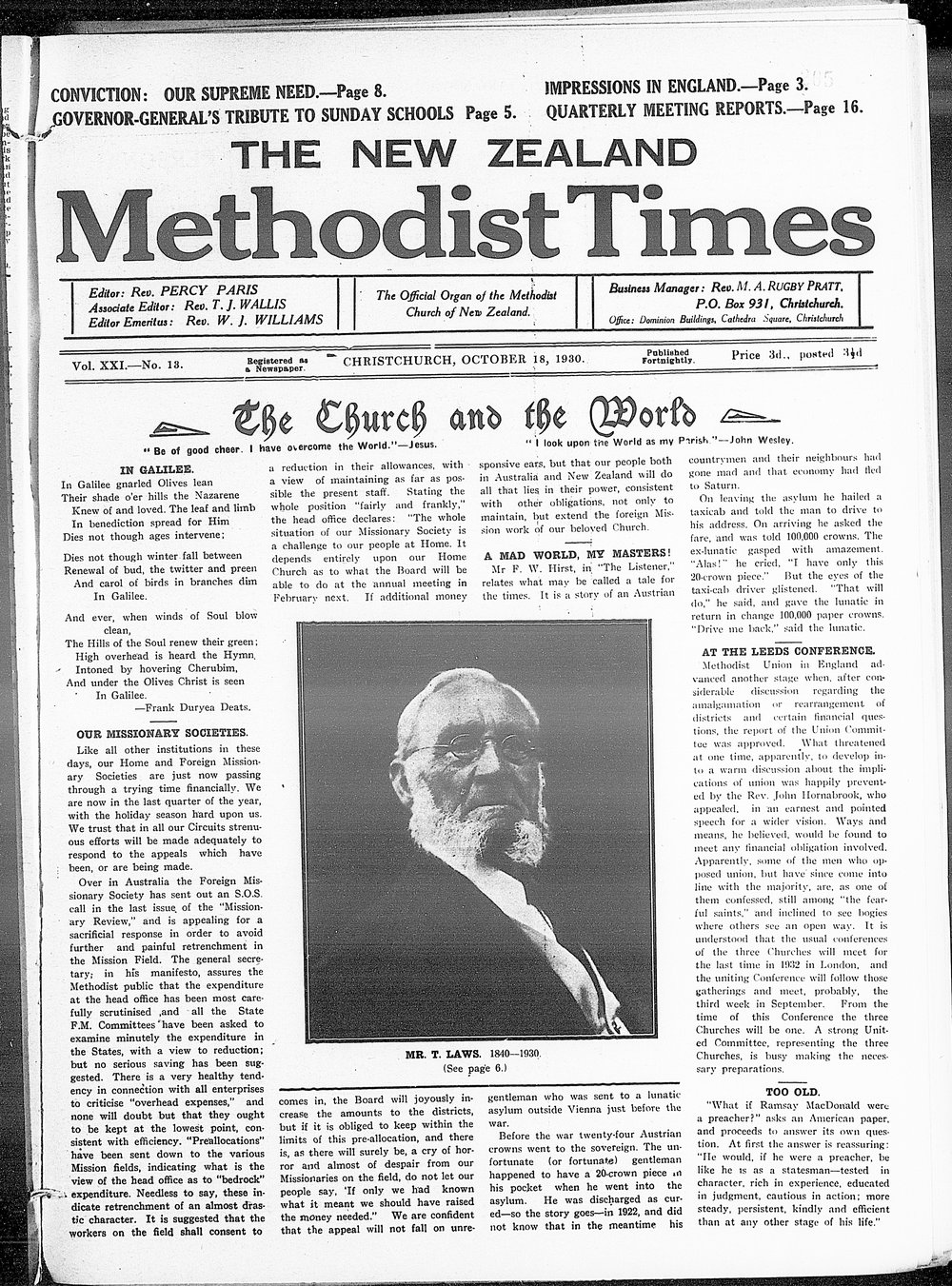 The New Zealand Methodist Times: 18th October 1930