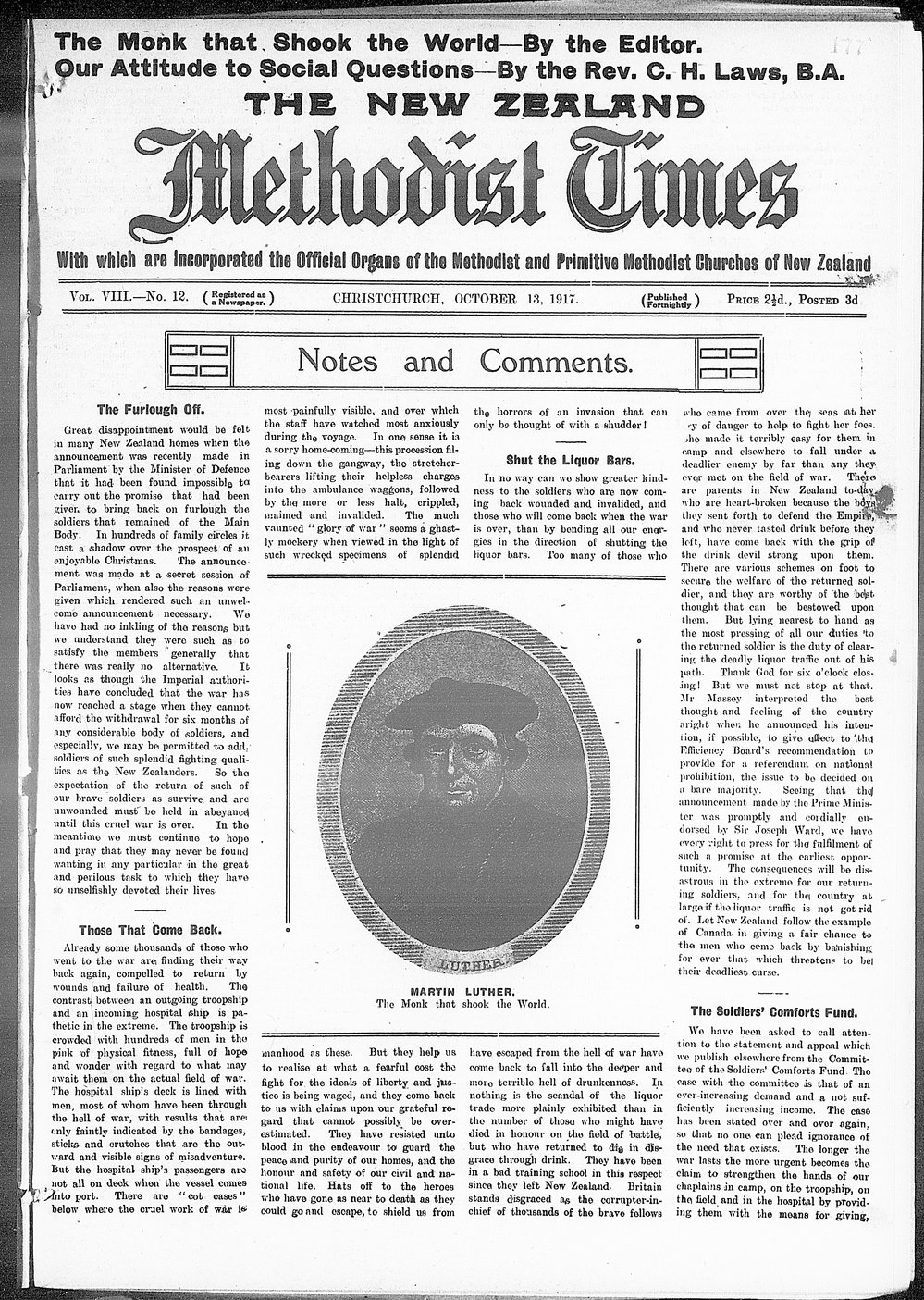 The New Zealand Methodist Times: 13th October 1917