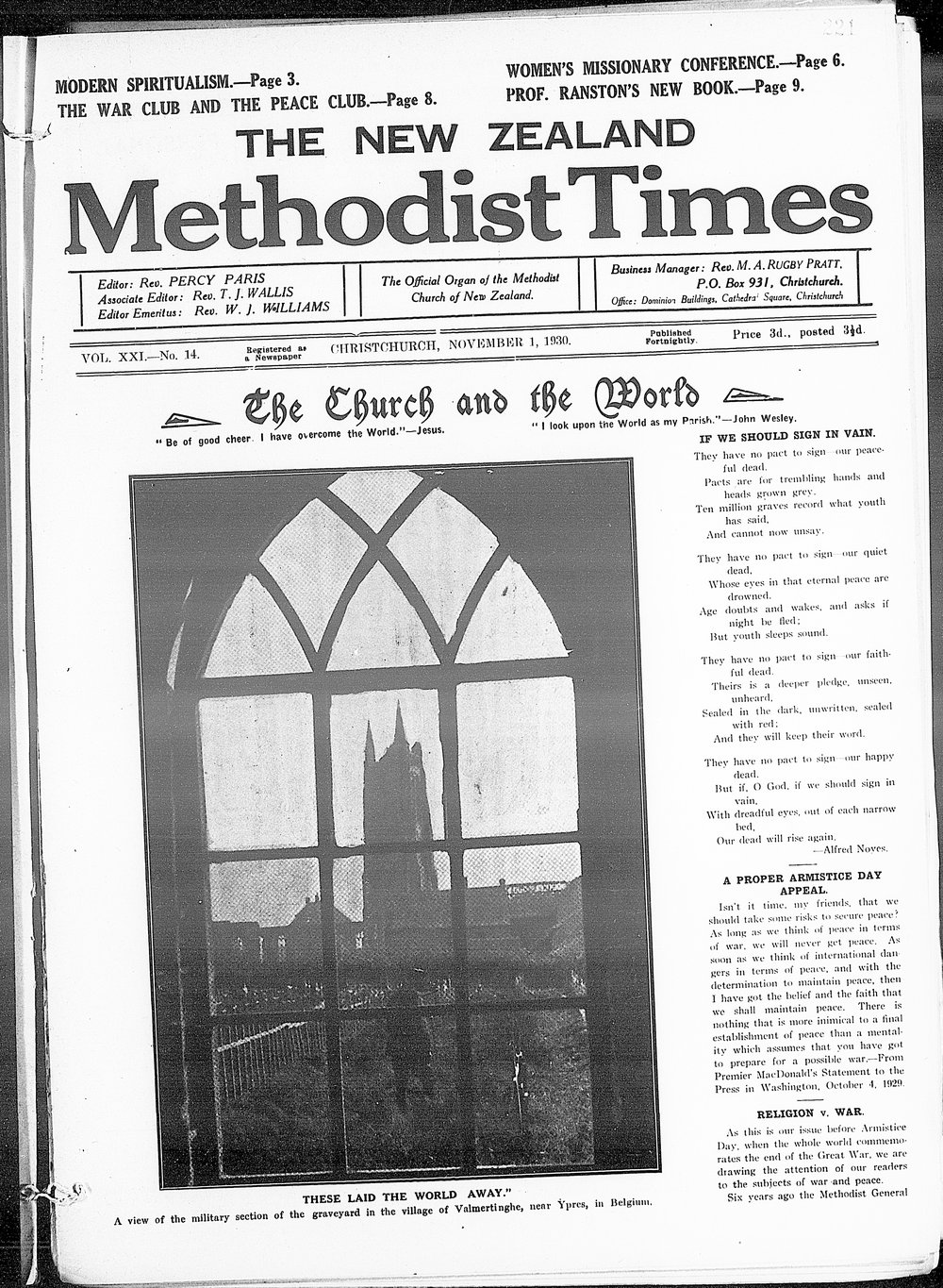 The New Zealand Methodist Times: 1st November 1930