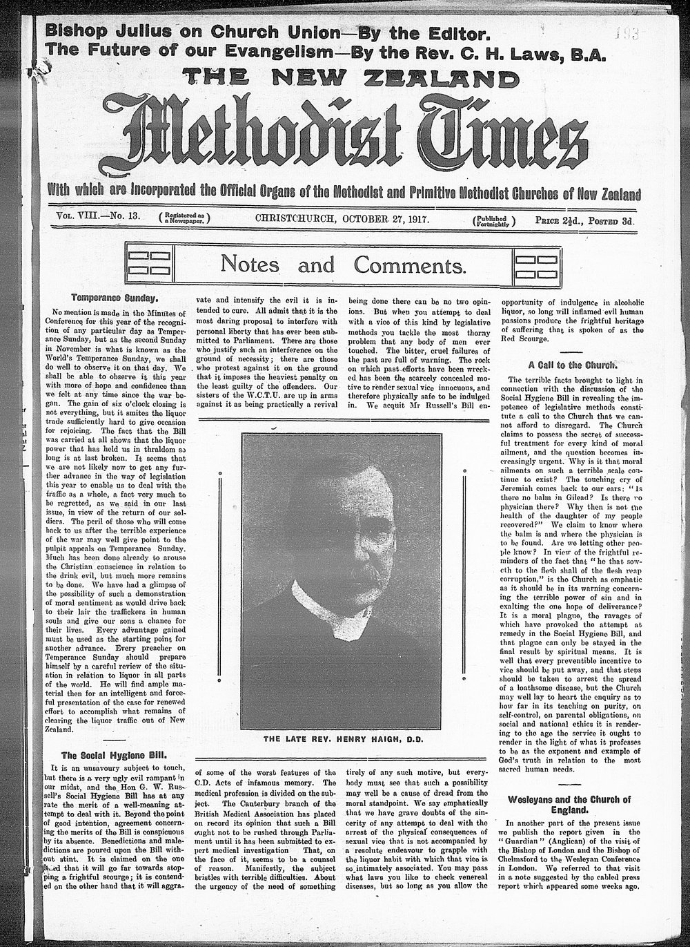 The New Zealand Methodist Times: 27th October 1917