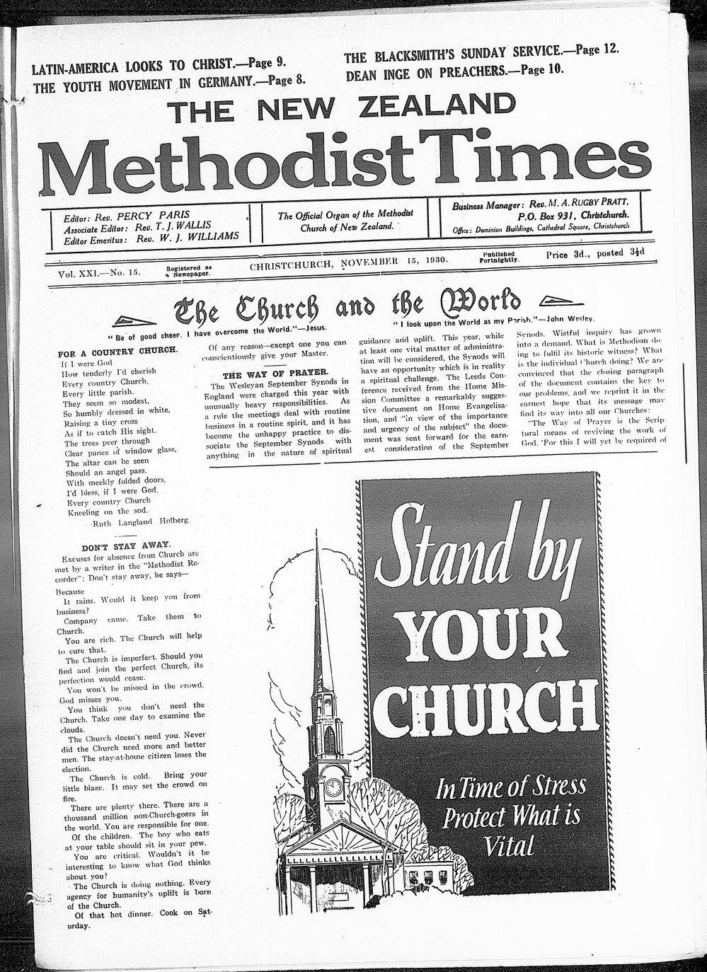 The New Zealand Methodist Times: 15th November 1930