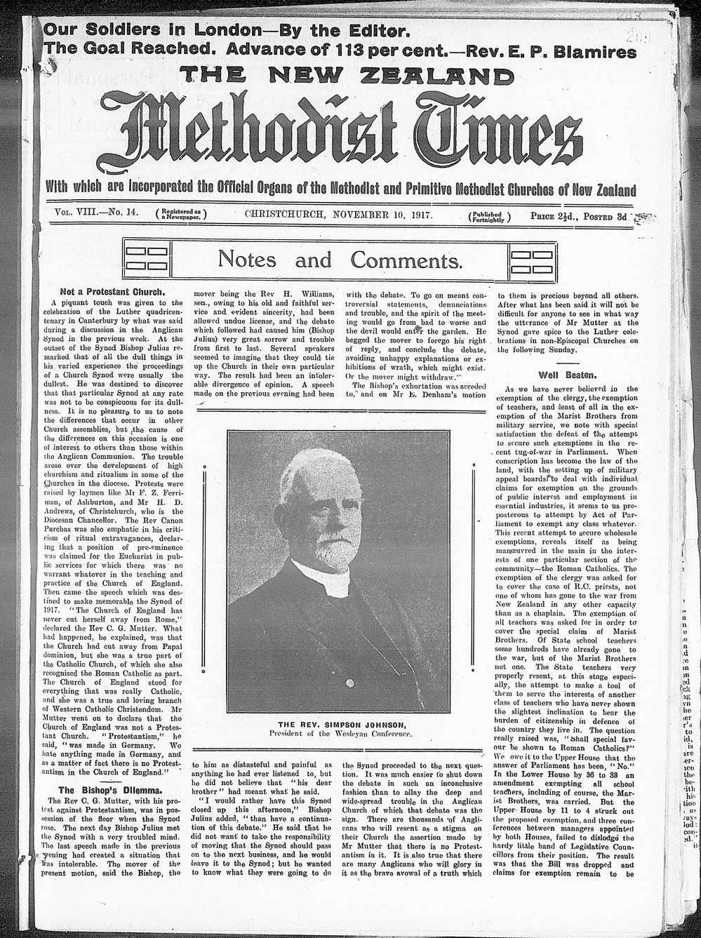 The New Zealand Methodist Times: 10th November 1917