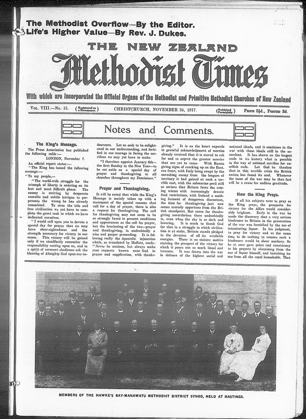 The New Zealand Methodist Times: 24th November 1917