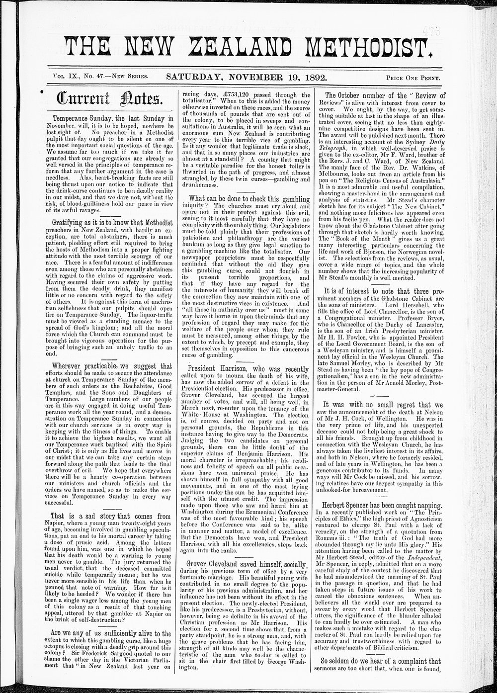 The New Zealand Methodist Times: 19th November 1892