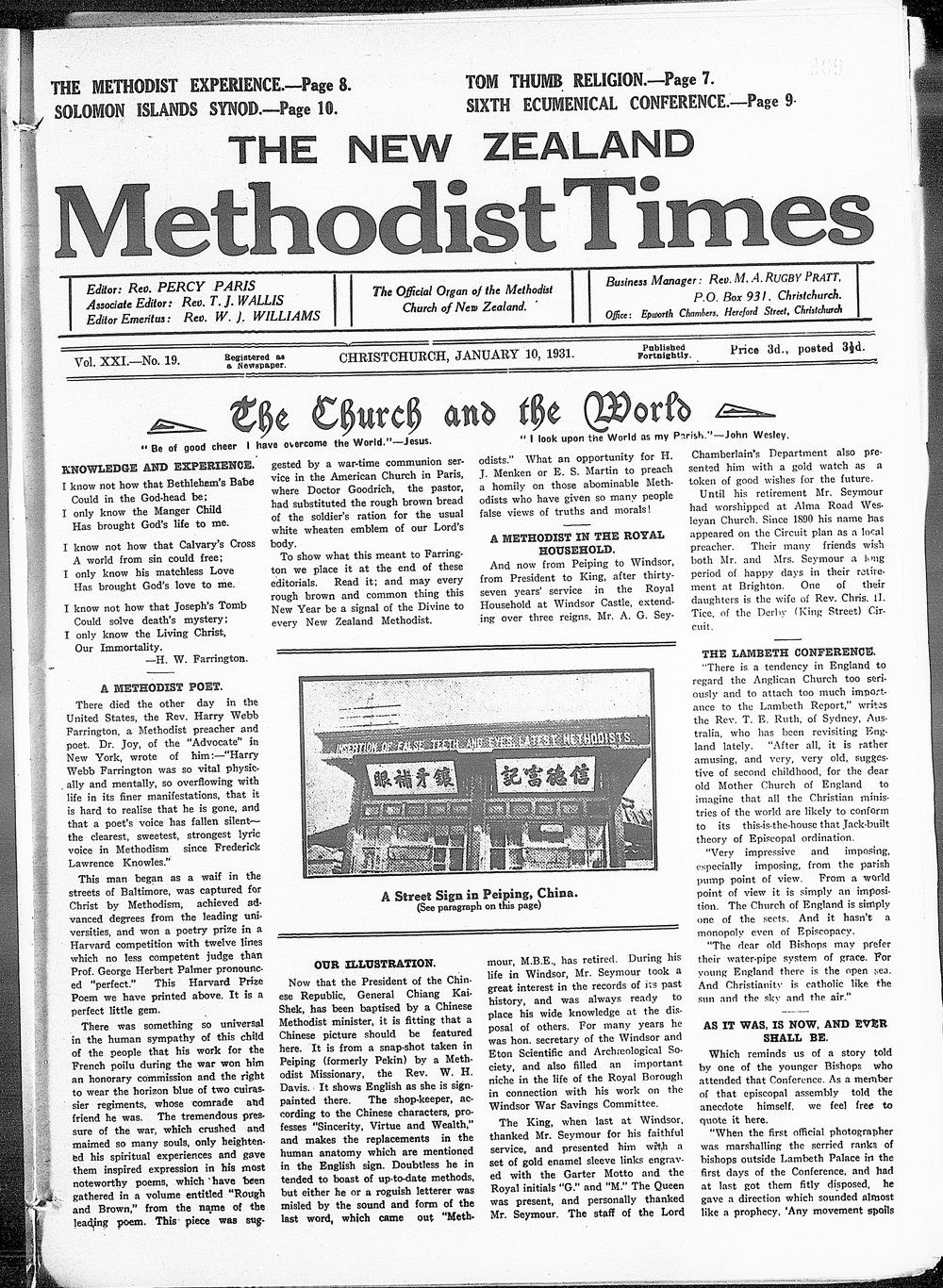 The New Zealand Methodist Times: 10th January 1931