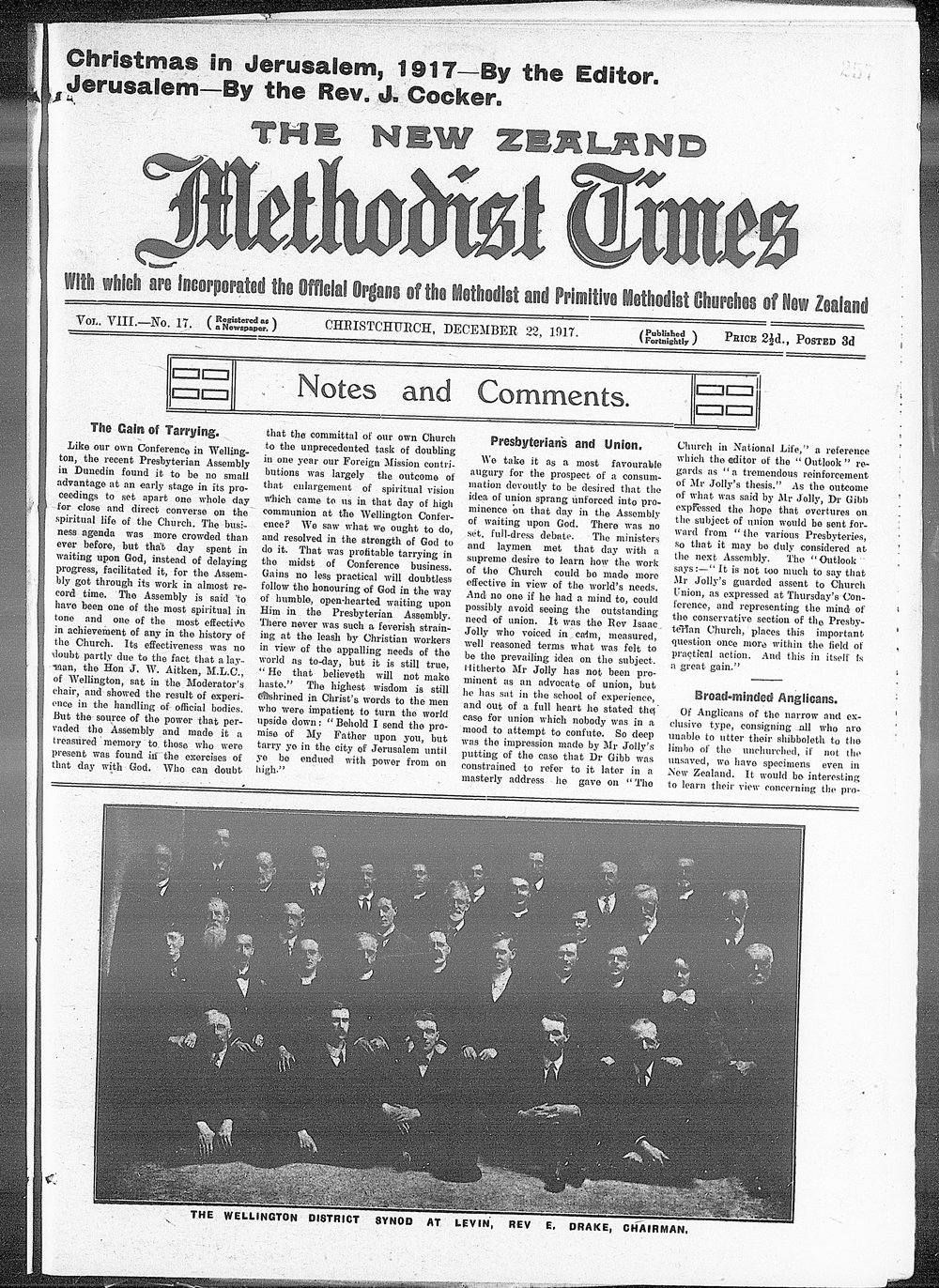 The New Zealand Methodist Times: 22nd December 1917