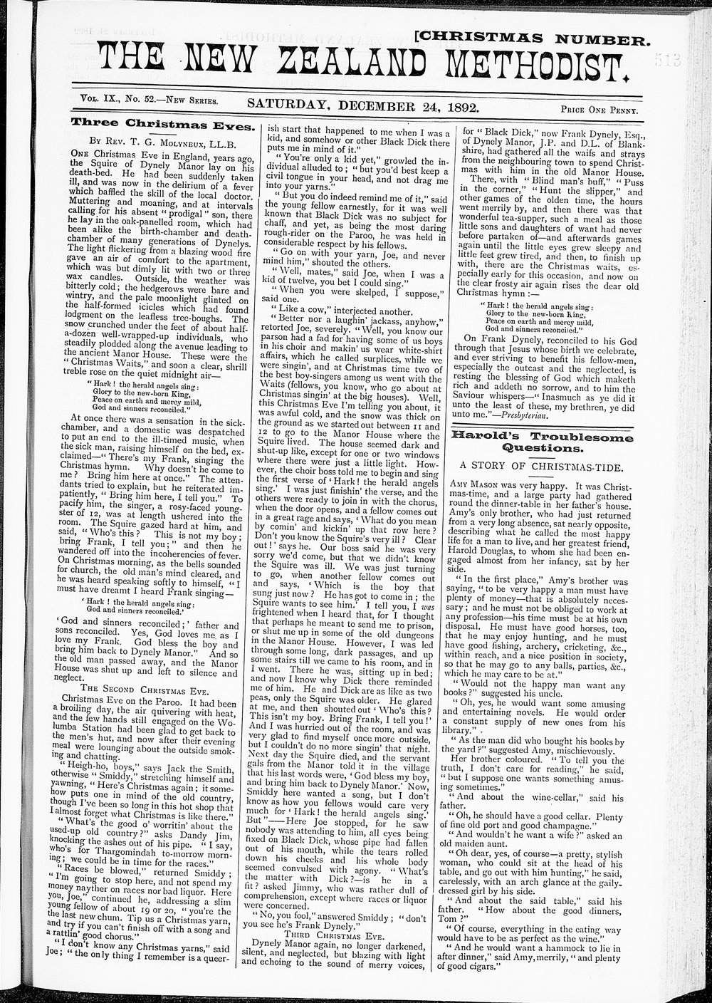 The New Zealand Methodist Times: 24th December 1892