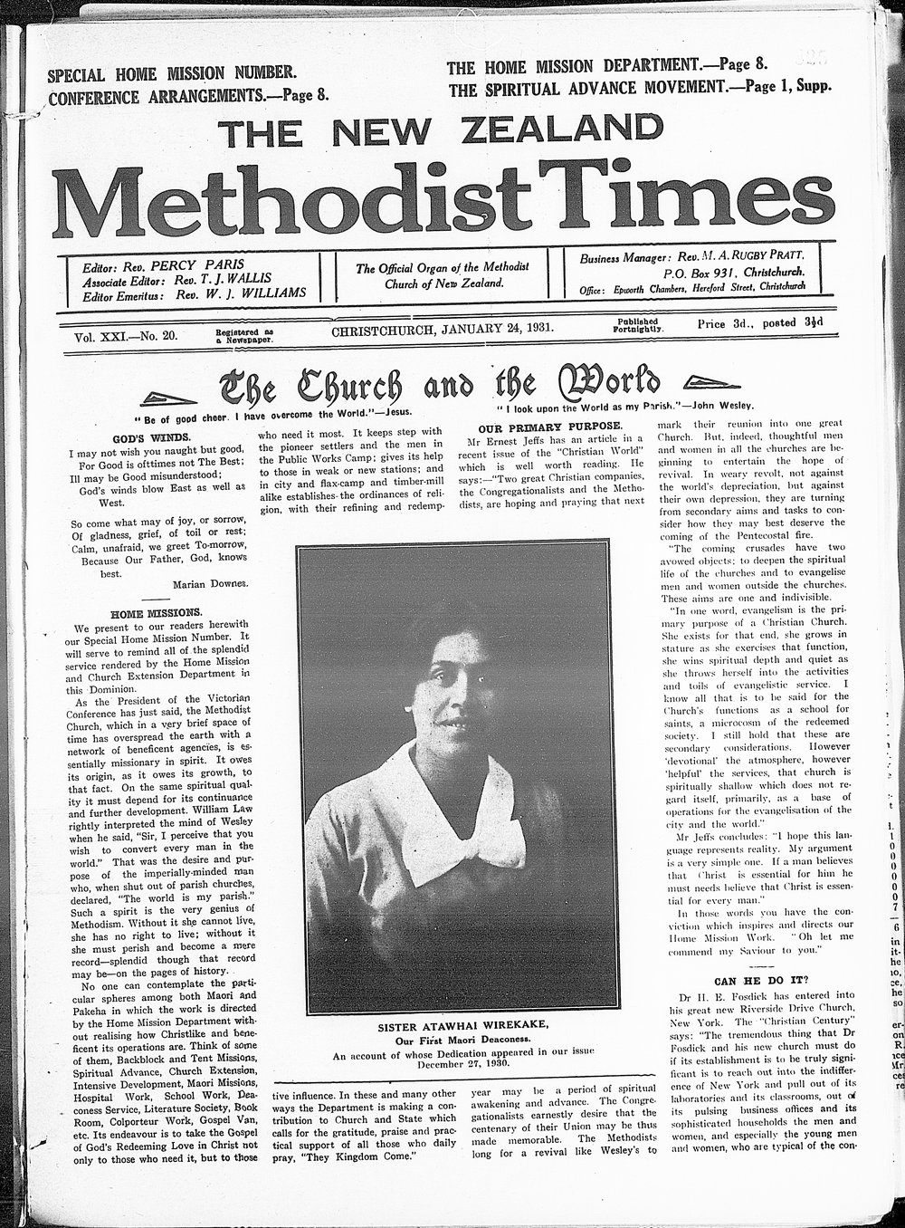 The New Zealand Methodist Times: 24th January 1931