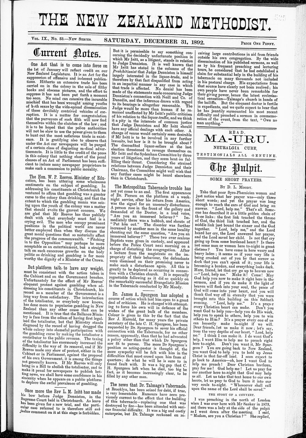 The New Zealand Methodist Times: 31st December 1892