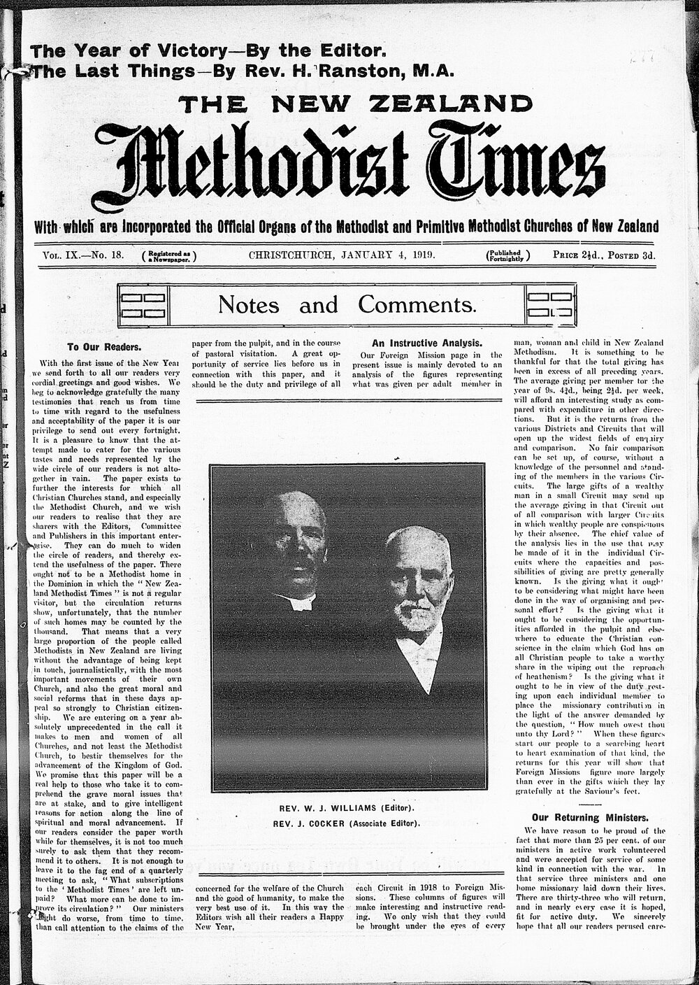 The New Zealand Methodist Times: 4th January 1919