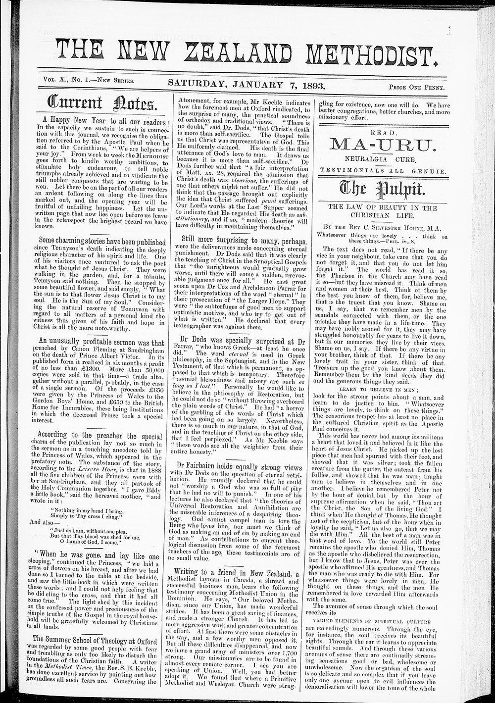 The New Zealand Methodist Times: 7th January 1893