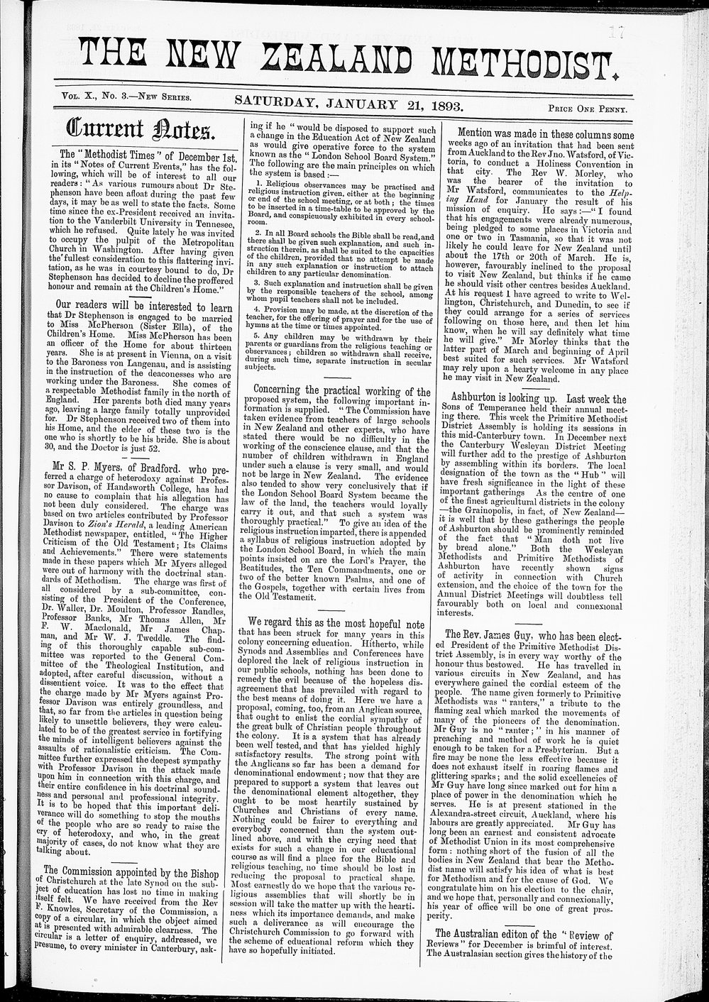 The New Zealand Methodist Times: 21st January 1893
