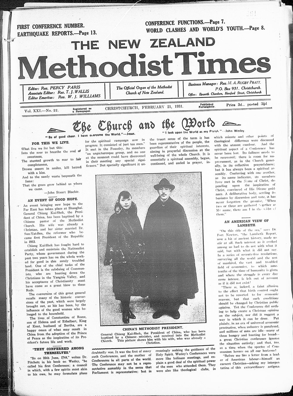 The New Zealand Methodist Times: 21st February 1931