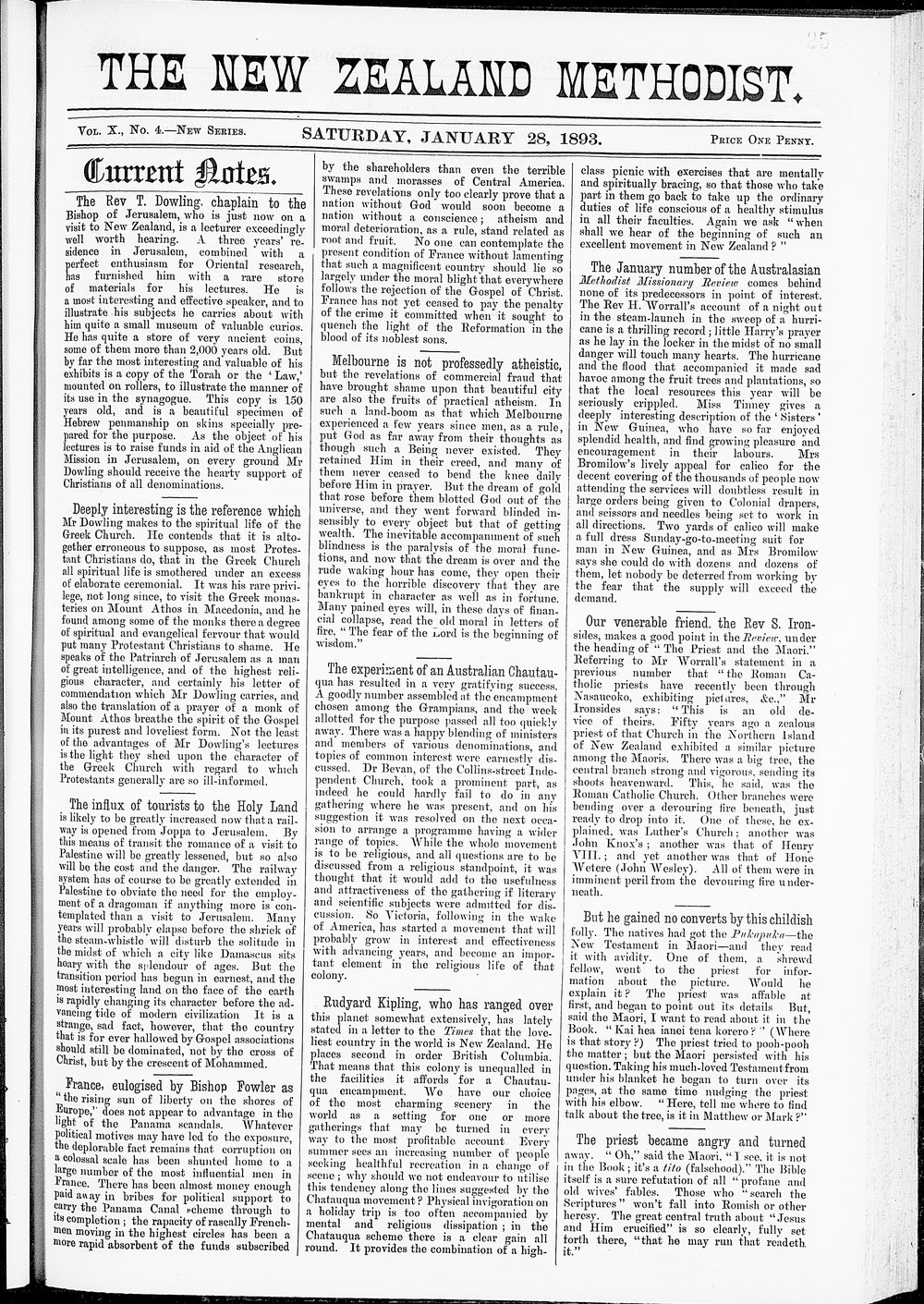 The New Zealand Methodist Times: 28th January 1893