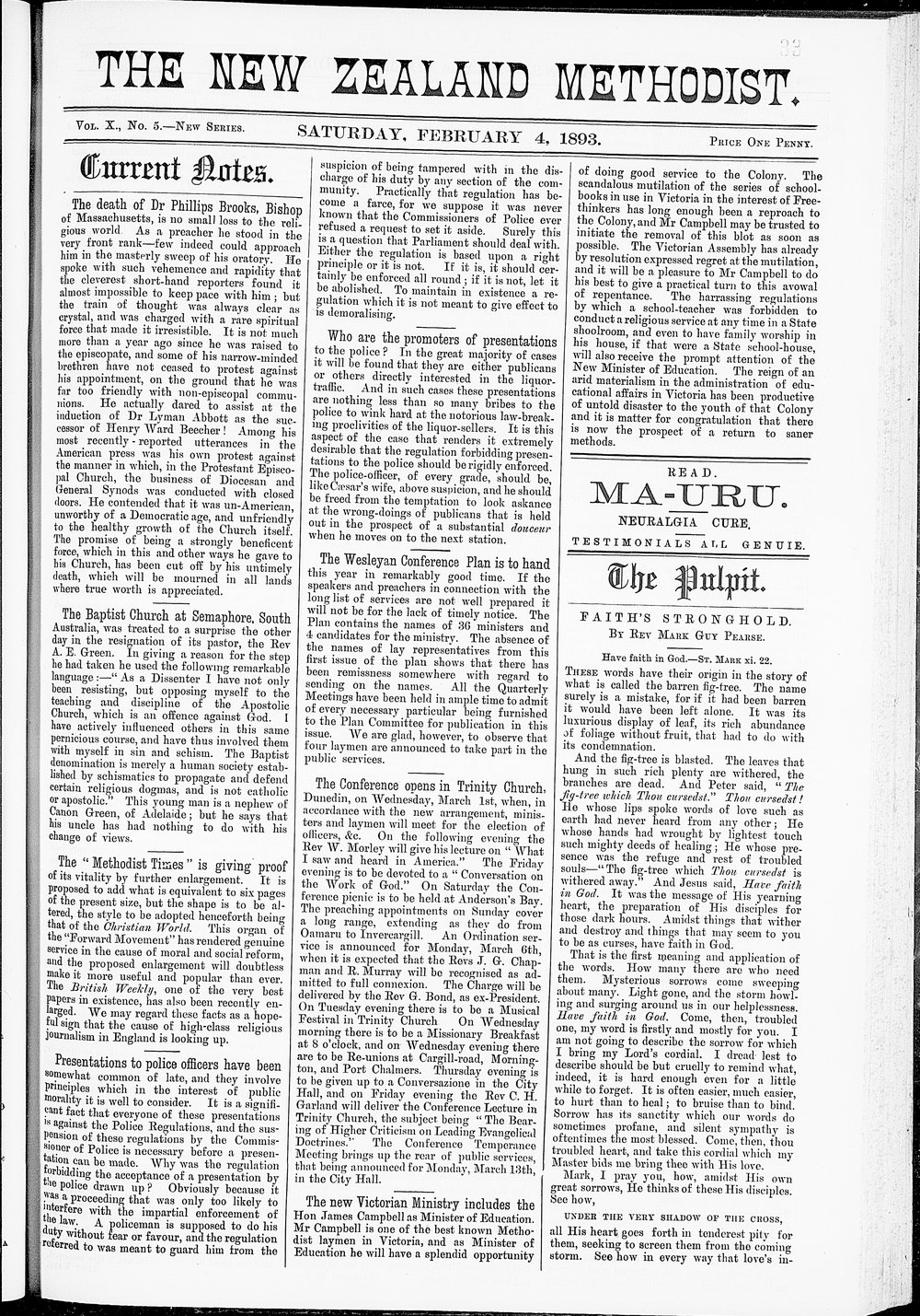 The New Zealand Methodist Times: 4th February 1893
