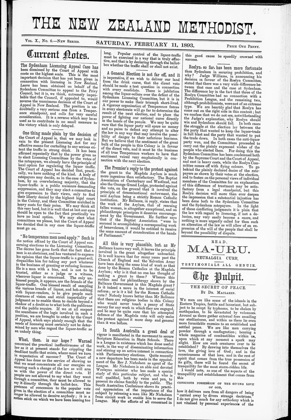 The New Zealand Methodist Times: 11th February 1893
