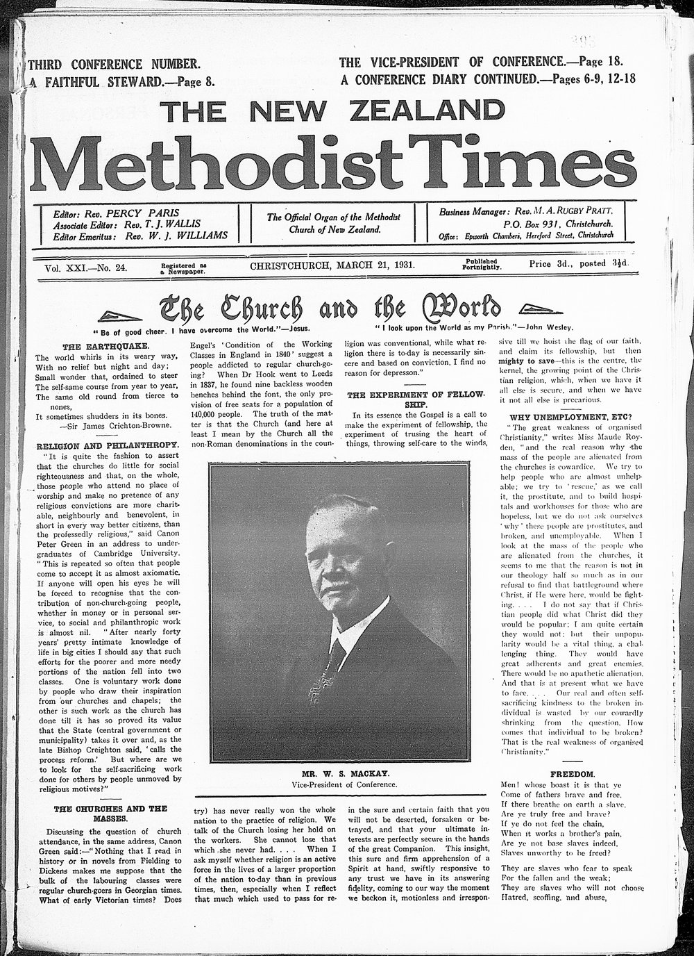 The New Zealand Methodist Times: 21st March 1931