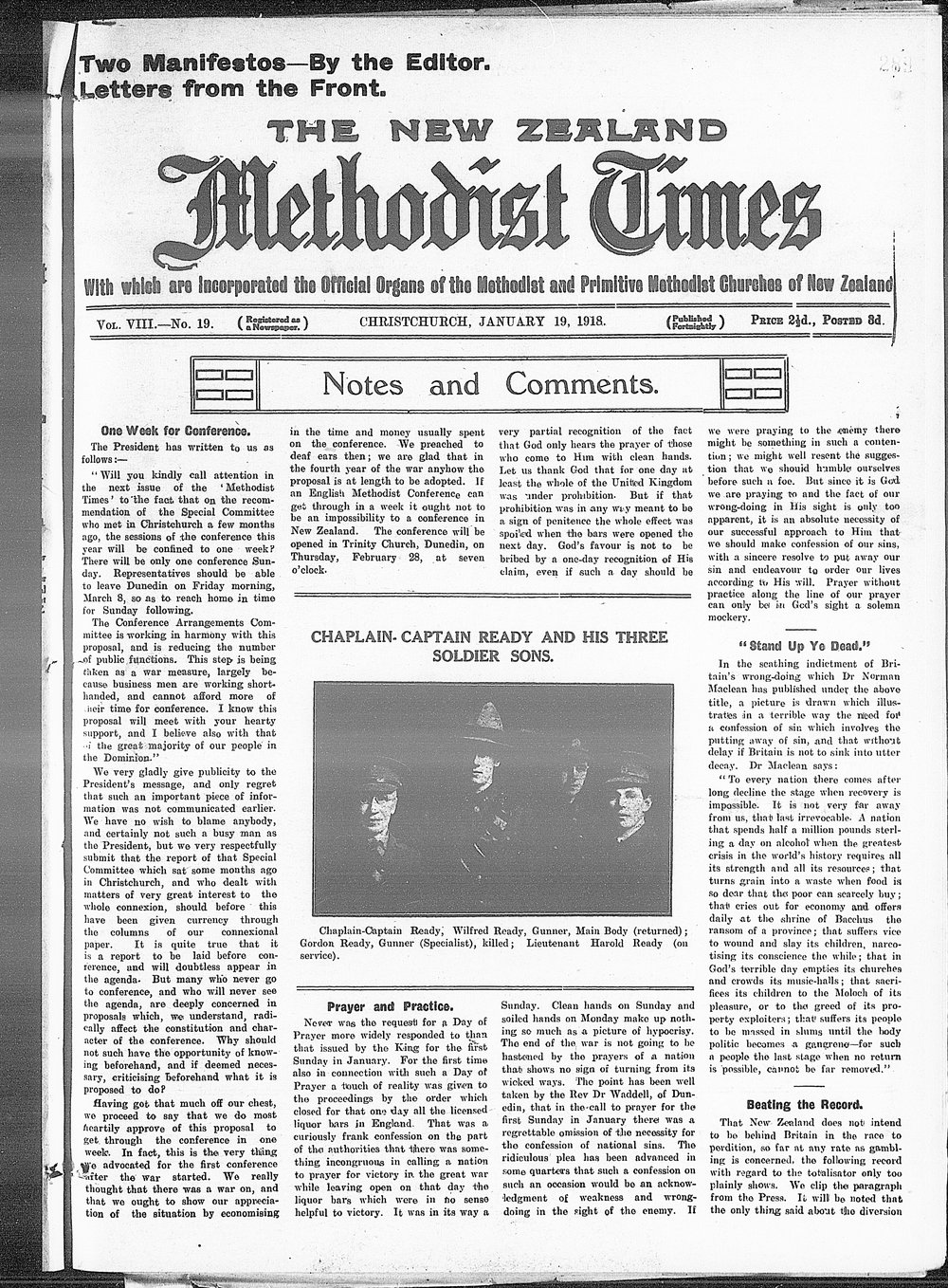 The New Zealand Methodist Times: 19th January 1918