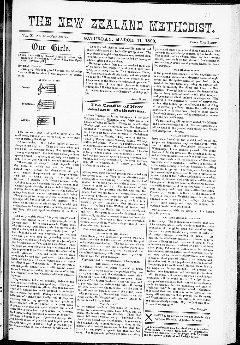The New Zealand Methodist Times: 11th March 1893