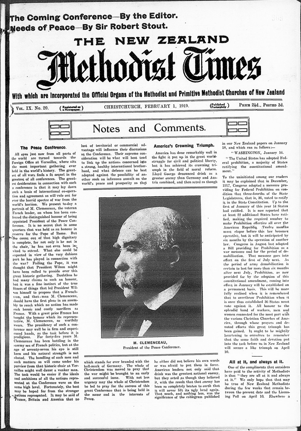 The New Zealand Methodist Times: 1st February 1919