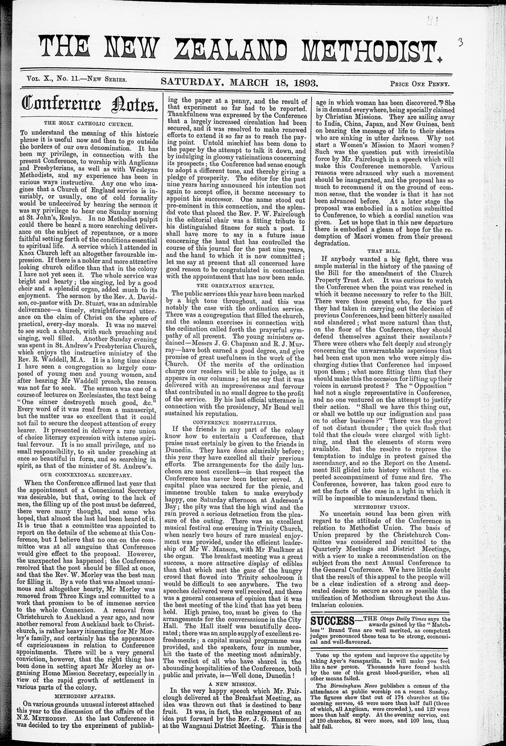 The New Zealand Methodist Times: 18th March 1893