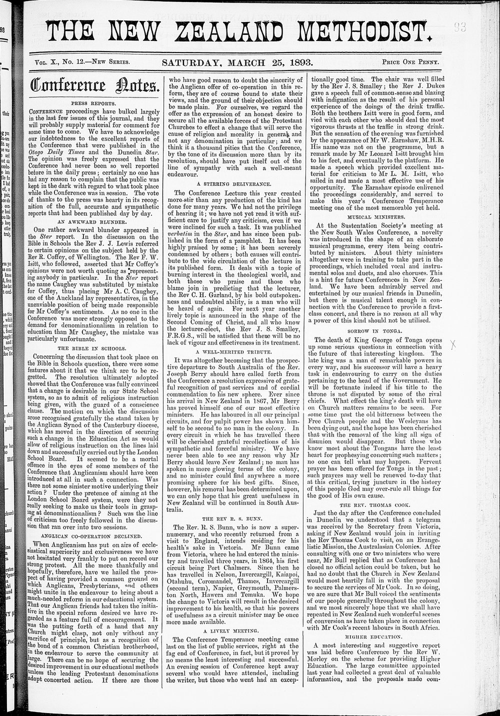 The New Zealand Methodist Times: 25th March 1893