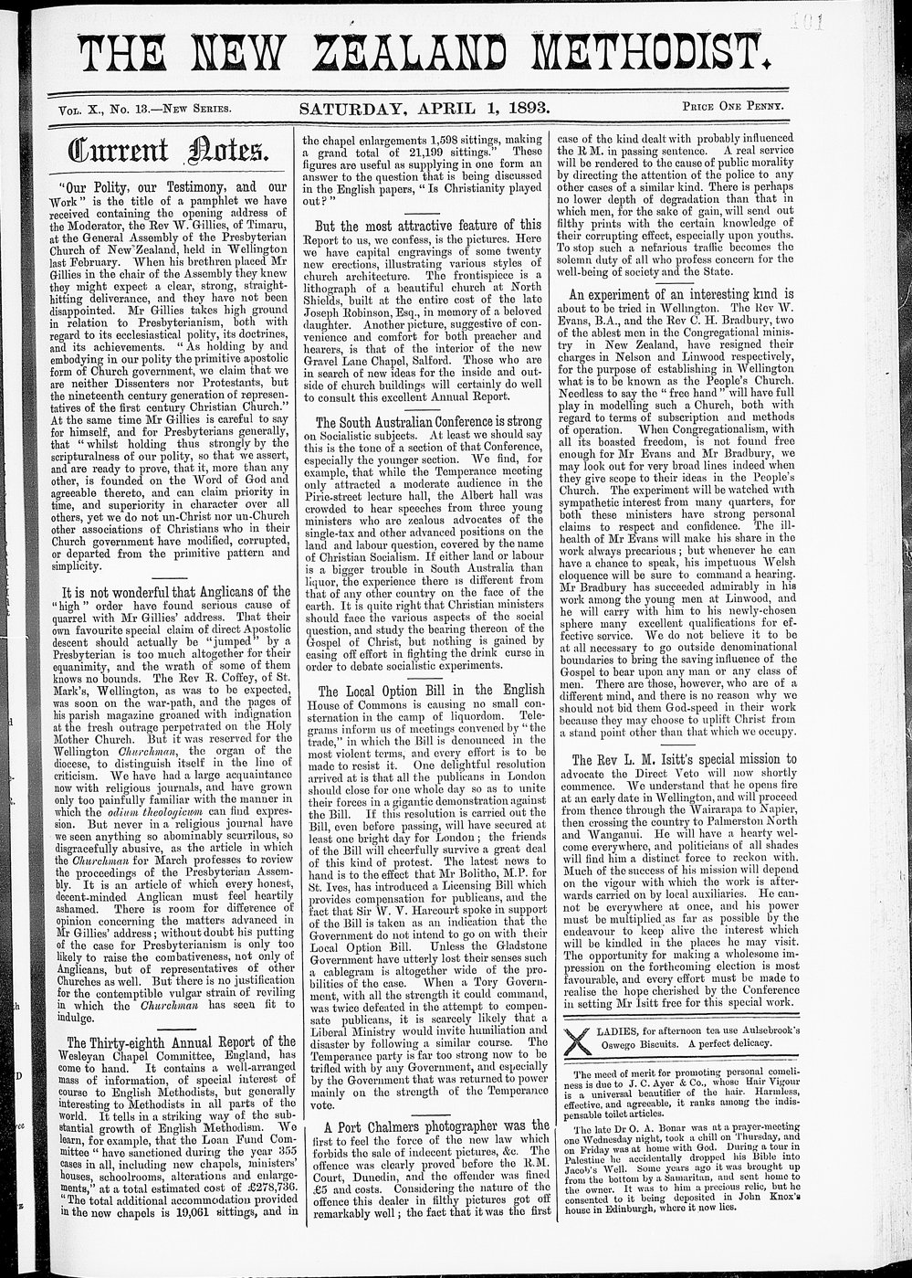 The New Zealand Methodist Times: 1st April 1893