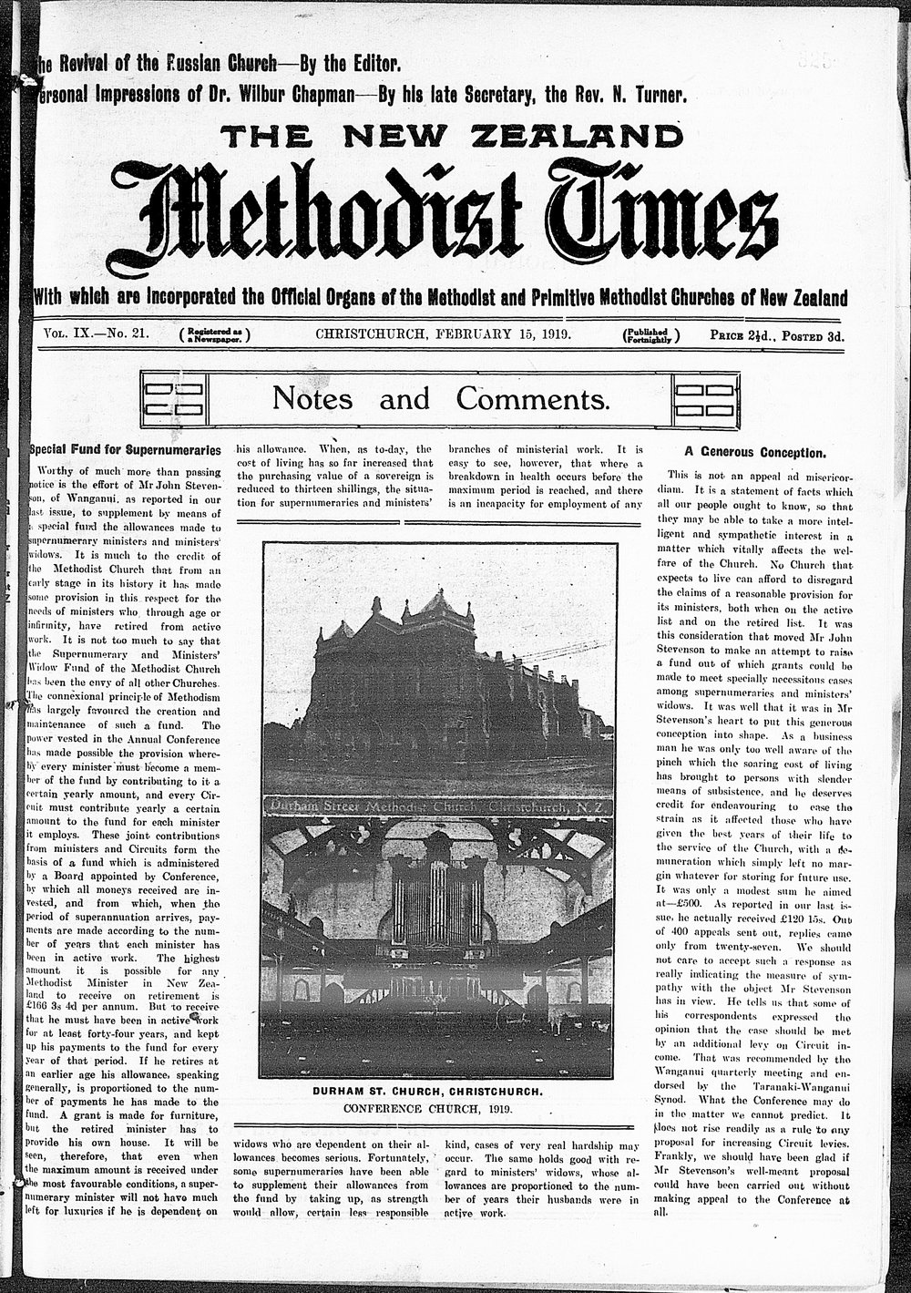 The New Zealand Methodist Times: 15th February 1919