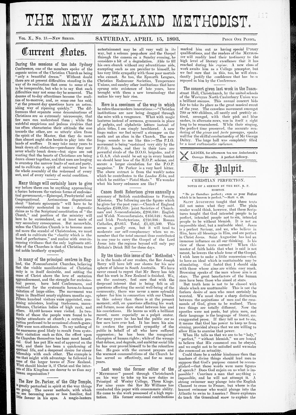 The New Zealand Methodist Times: 15th April 1893