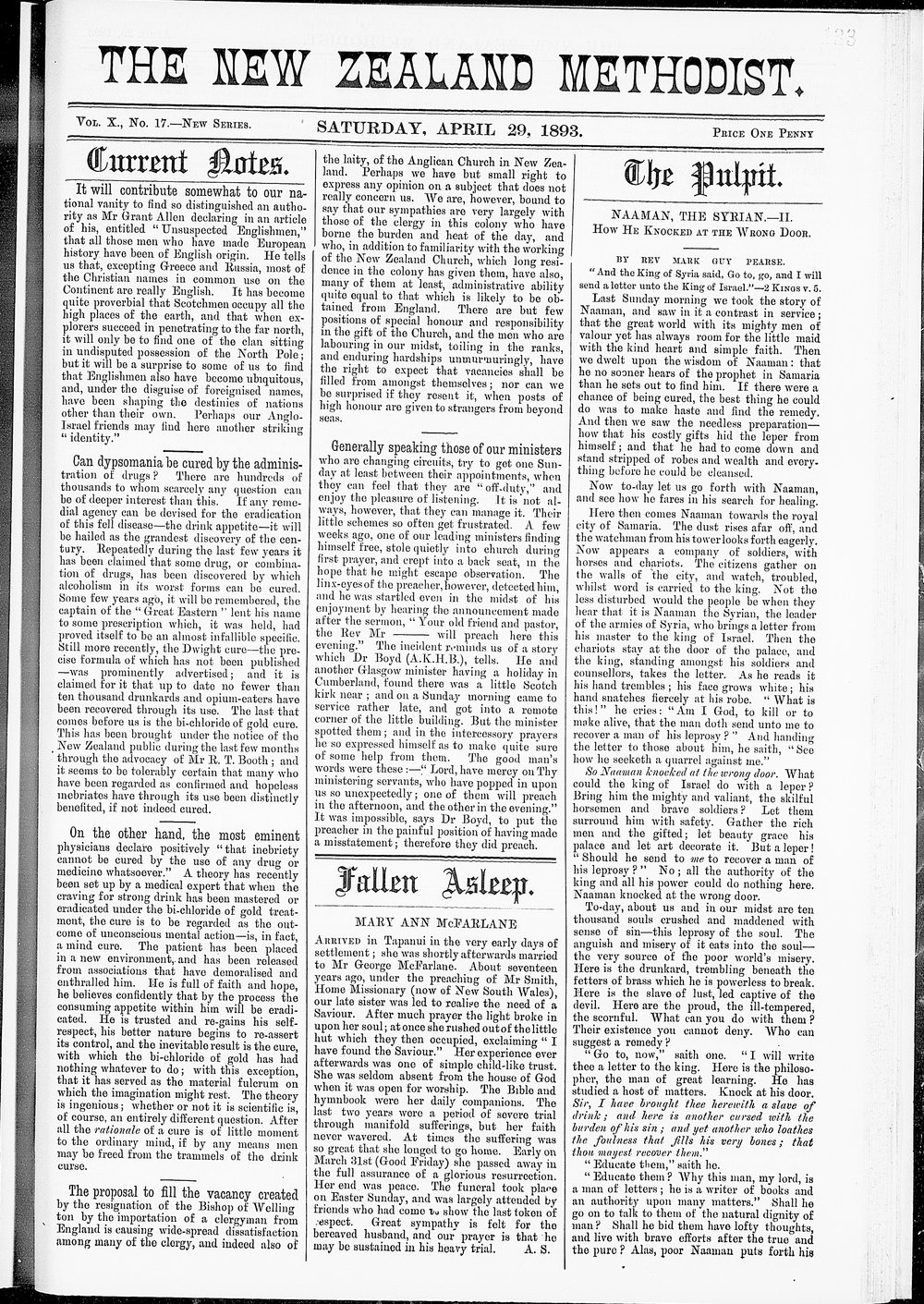 The New Zealand Methodist Times: 29th April 1893