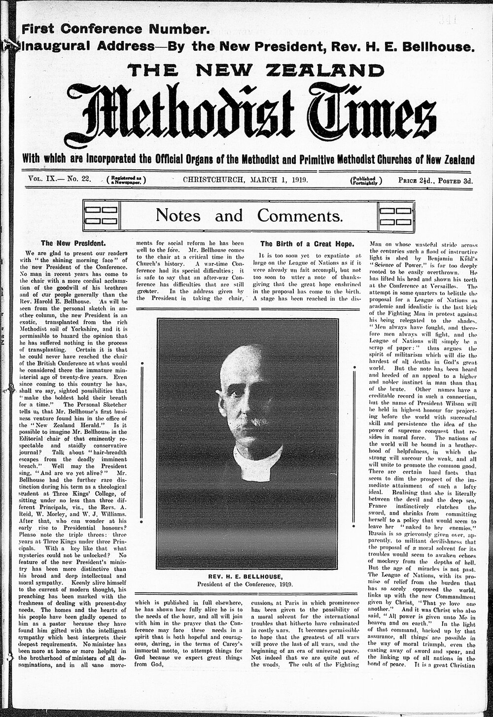 The New Zealand Methodist Times: 1st March 1919