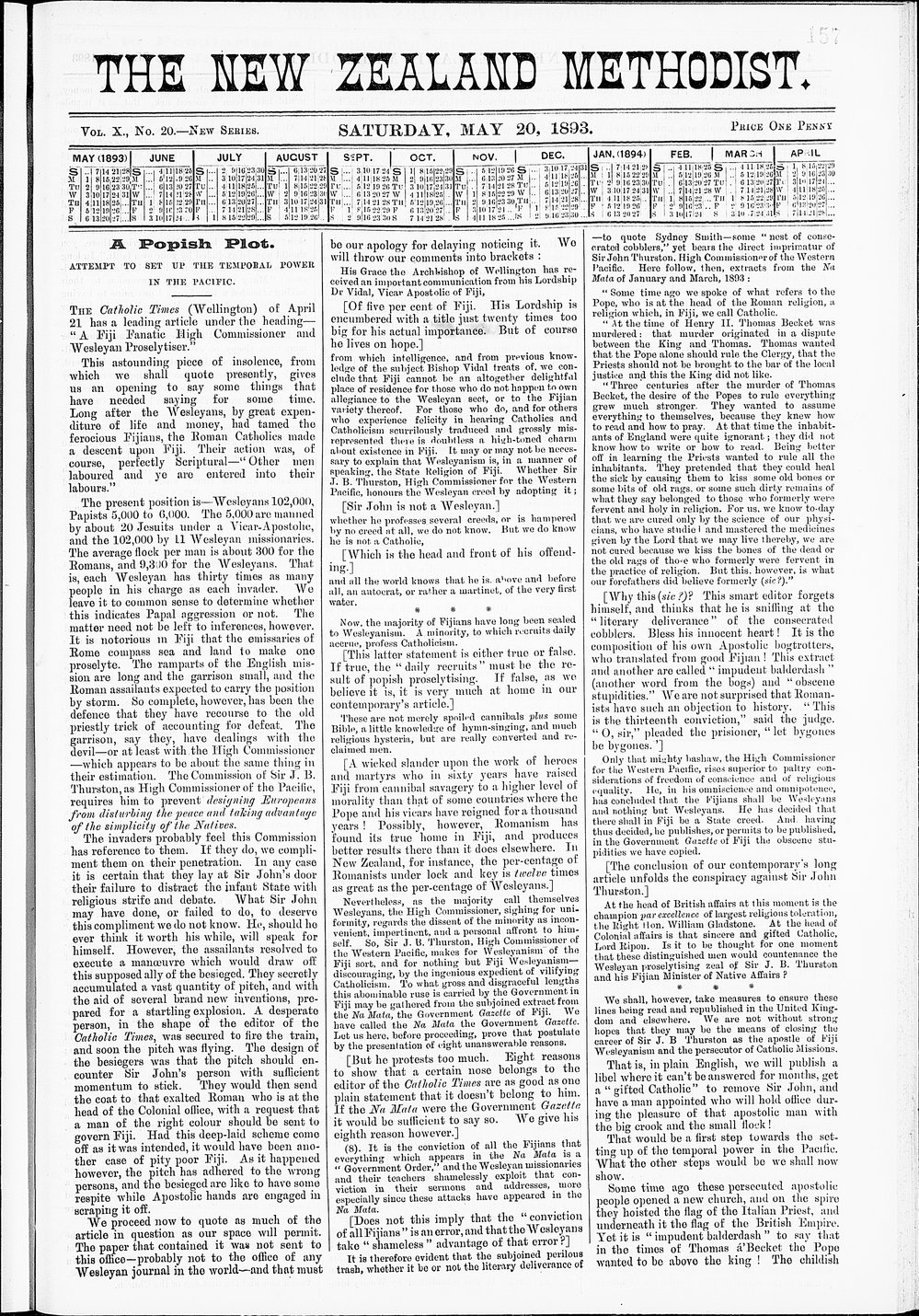The New Zealand Methodist Times: 20th May 1893