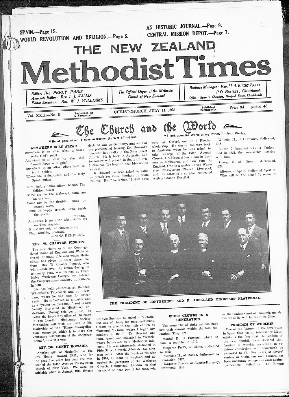 The New Zealand Methodist Times: 11th July 1931