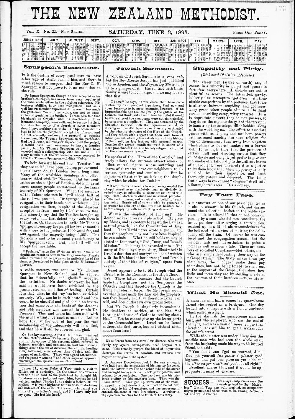 The New Zealand Methodist Times: 3rd June 1893