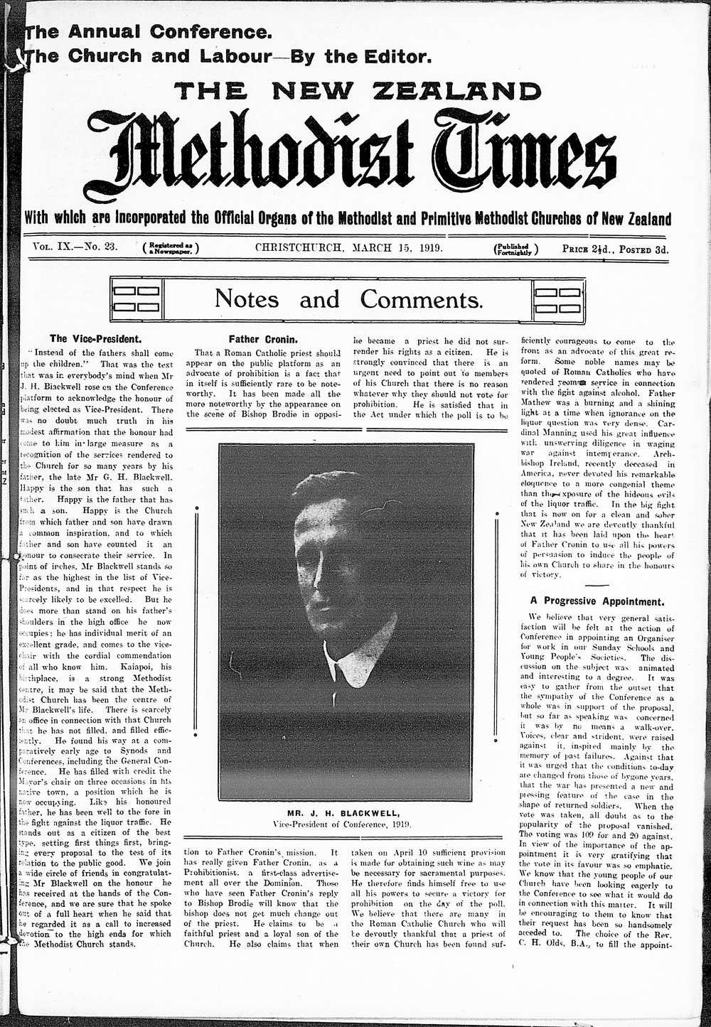 The New Zealand Methodist Times: 15th March 1919