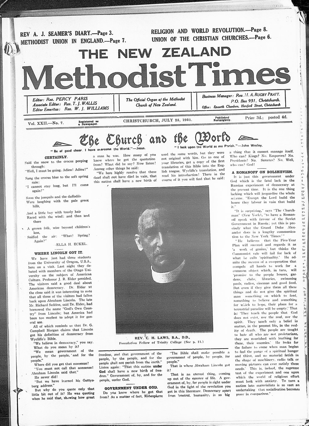 The New Zealand Methodist Times: 25th July 1931