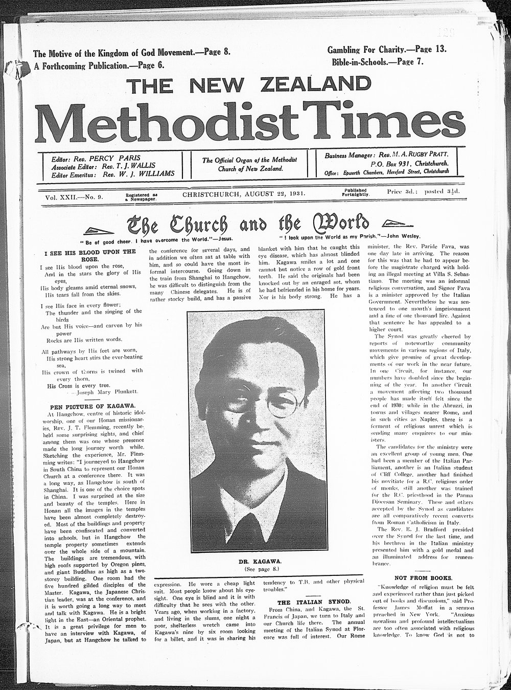 The New Zealand Methodist Times: 22nd August 1931