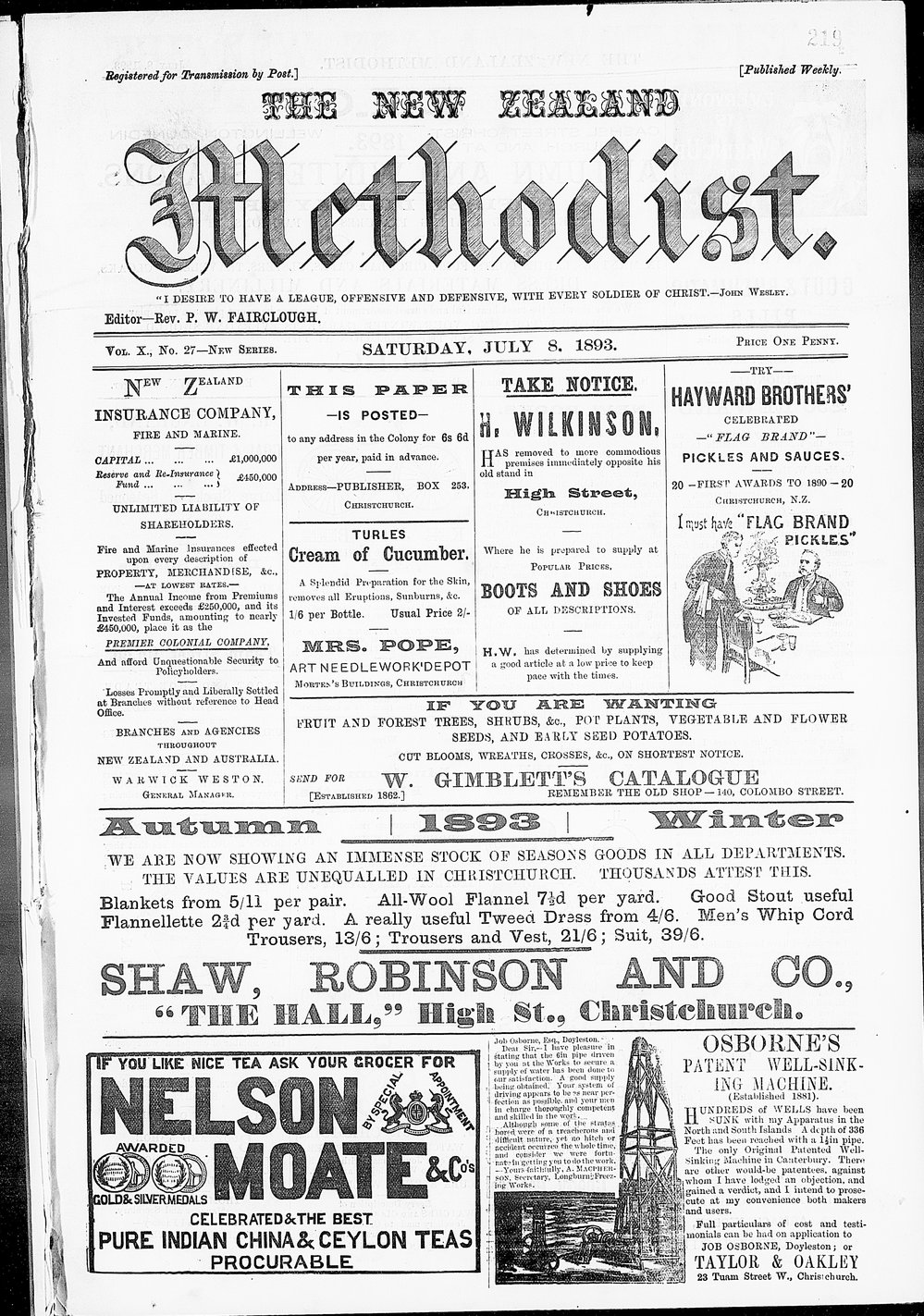 The New Zealand Methodist Times: 8th July 1893
