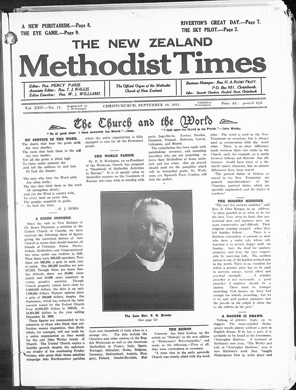 The New Zealand Methodist Times: 19th September 1931